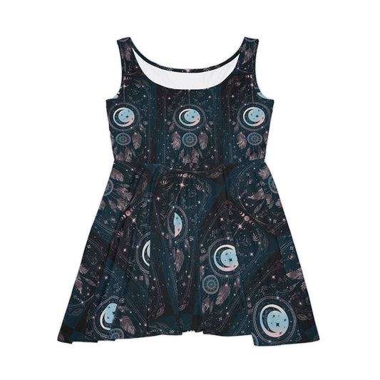 Mystical Space Print Skater Dress, Perfect for Festivals and Casual Outings, Women's Fashion, Boho Style, Summer Dress, Unique Party Dress
