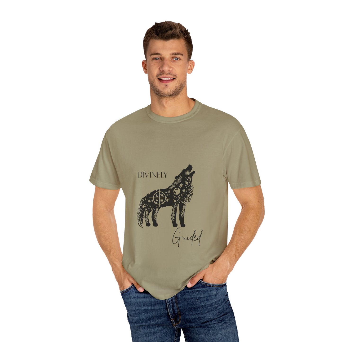 Divinely Guided Wolf T-Shirt - Unisex Garment-Dyed Tee for Spiritual Seekers