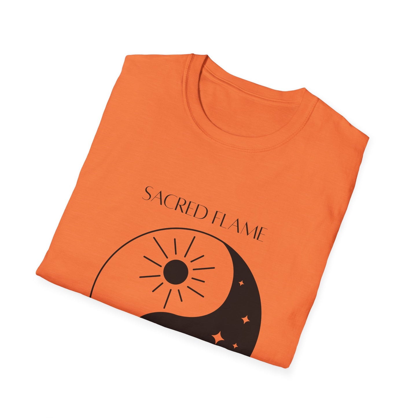 Sacred Flame Unisex Softstyle T-Shirt - Yin Yang Celestial Design, Boho Graphic Tee