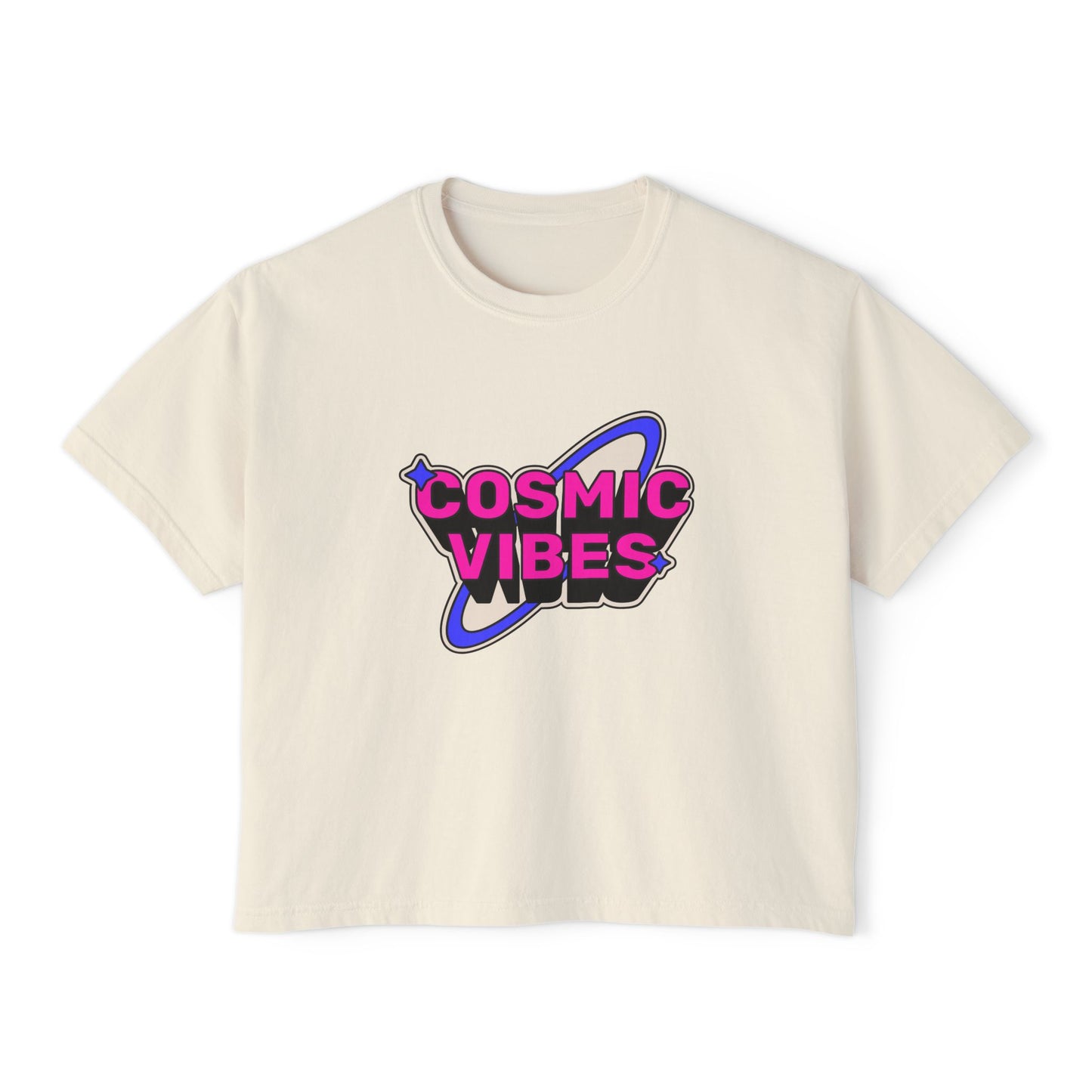 Cosmic Vibes Women's Boxy Tee - Trendy Graphic T-Shirt for Festival and Everyday Wear