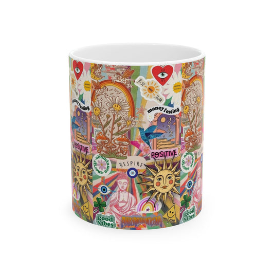Positive Vibes Ceramic Mug - Inspirational Coffee Cup for Happy Moments, Gift for Friends, Self-Care, Home Decor