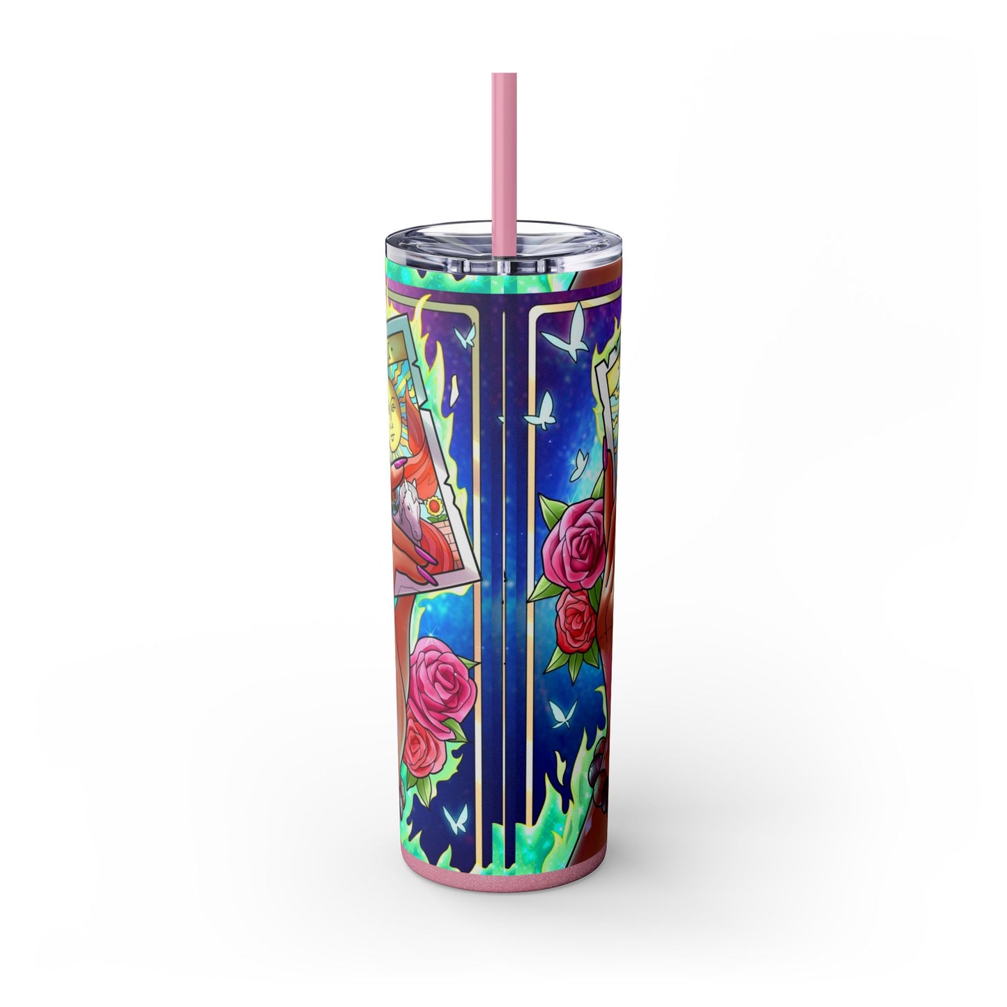 Vibrant Tattoo-Inspired Skinny Tumbler, 20oz | Custom Drinkware, Summer Hydration, Gift for Her, Eco-Friendly Beverage Cup, Festival Vibes