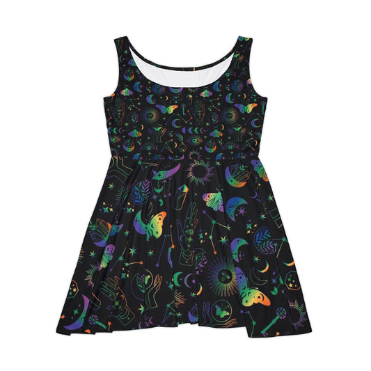 Women's Bohemian Skater Dress, Summer Casual Dress, Party Dress, Festival Outfit, Unique Printed Dress, Effortless Summer Style