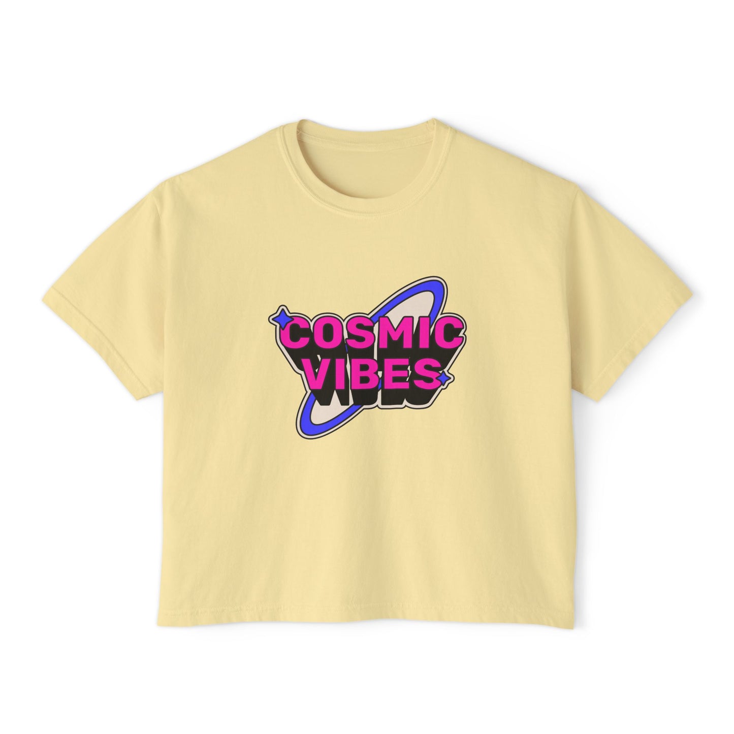 Cosmic Vibes Women's Boxy Tee - Trendy Graphic T-Shirt for Festival and Everyday Wear