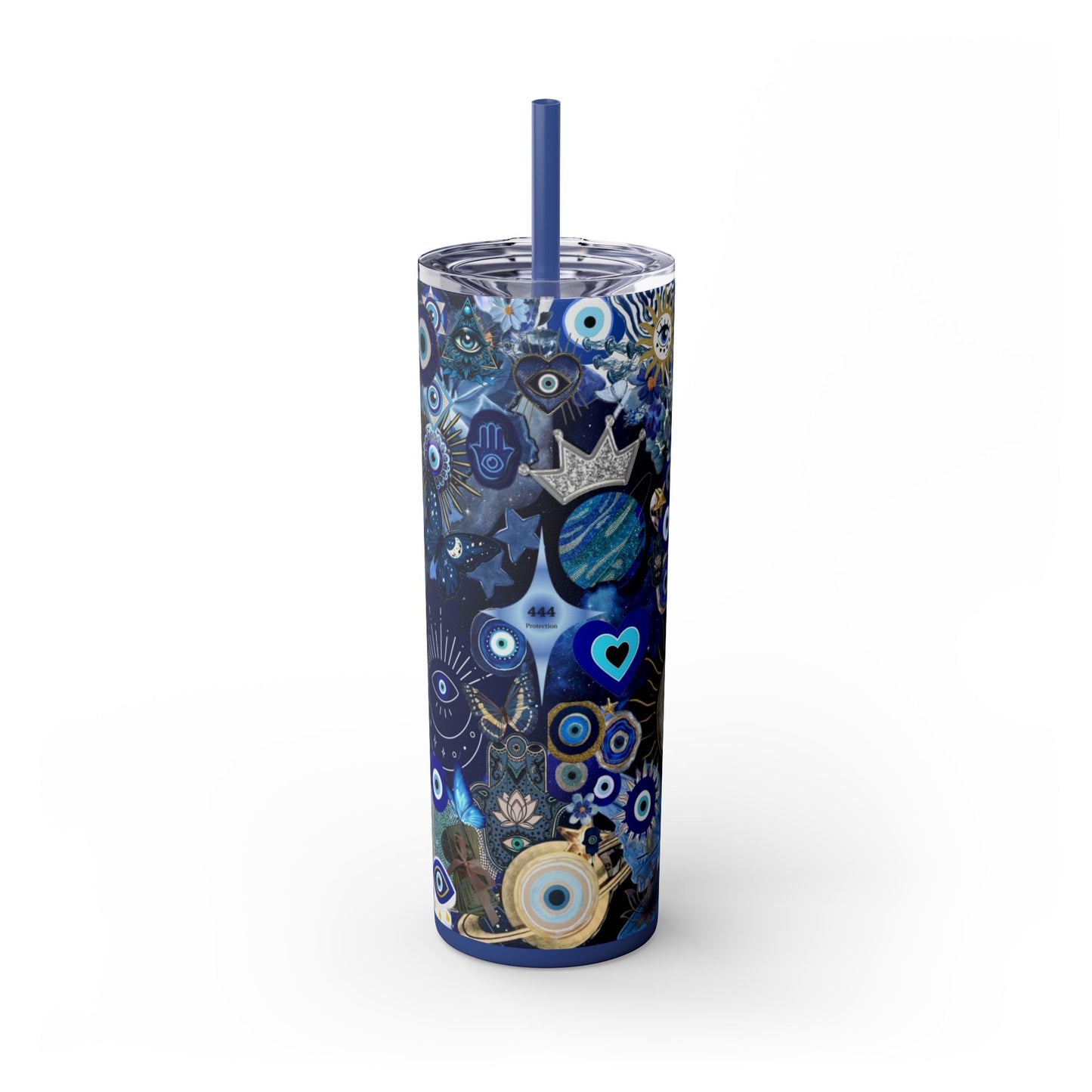 Boho Evil Eye Skinny Tumbler, 20oz, Travel Mug, Gift for Her, Water Bottle, Blue Pattern, Home Decor, Stylish Drinkware