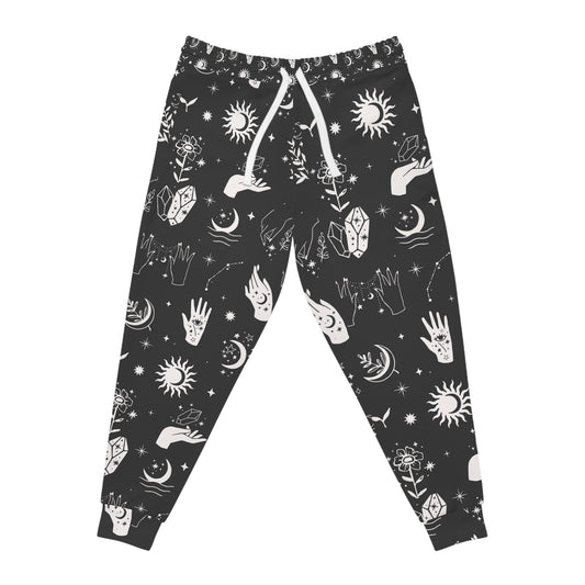 Mystical Celestial Athletic Joggers, Comfy Lounge Pants, Astrology Print Joggers, Gift for Astrology Lovers, Festival Wear