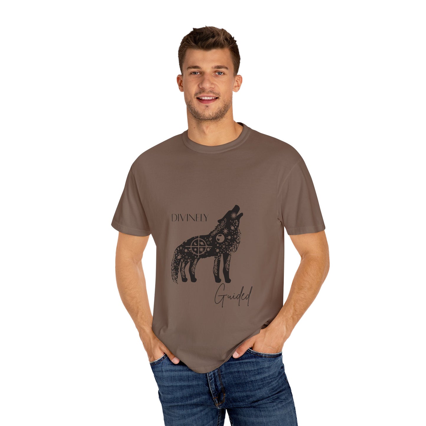 Divinely Guided Wolf T-Shirt - Unisex Garment-Dyed Tee for Spiritual Seekers