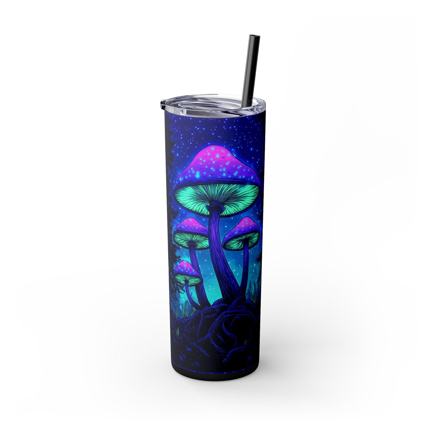 Cosmic Mushroom Skinny Tumbler, 20oz | Colorful Travel Mug, Psychedelic Drinkware, Gift for Nature Lovers, Summer Sips, Festival Essentials