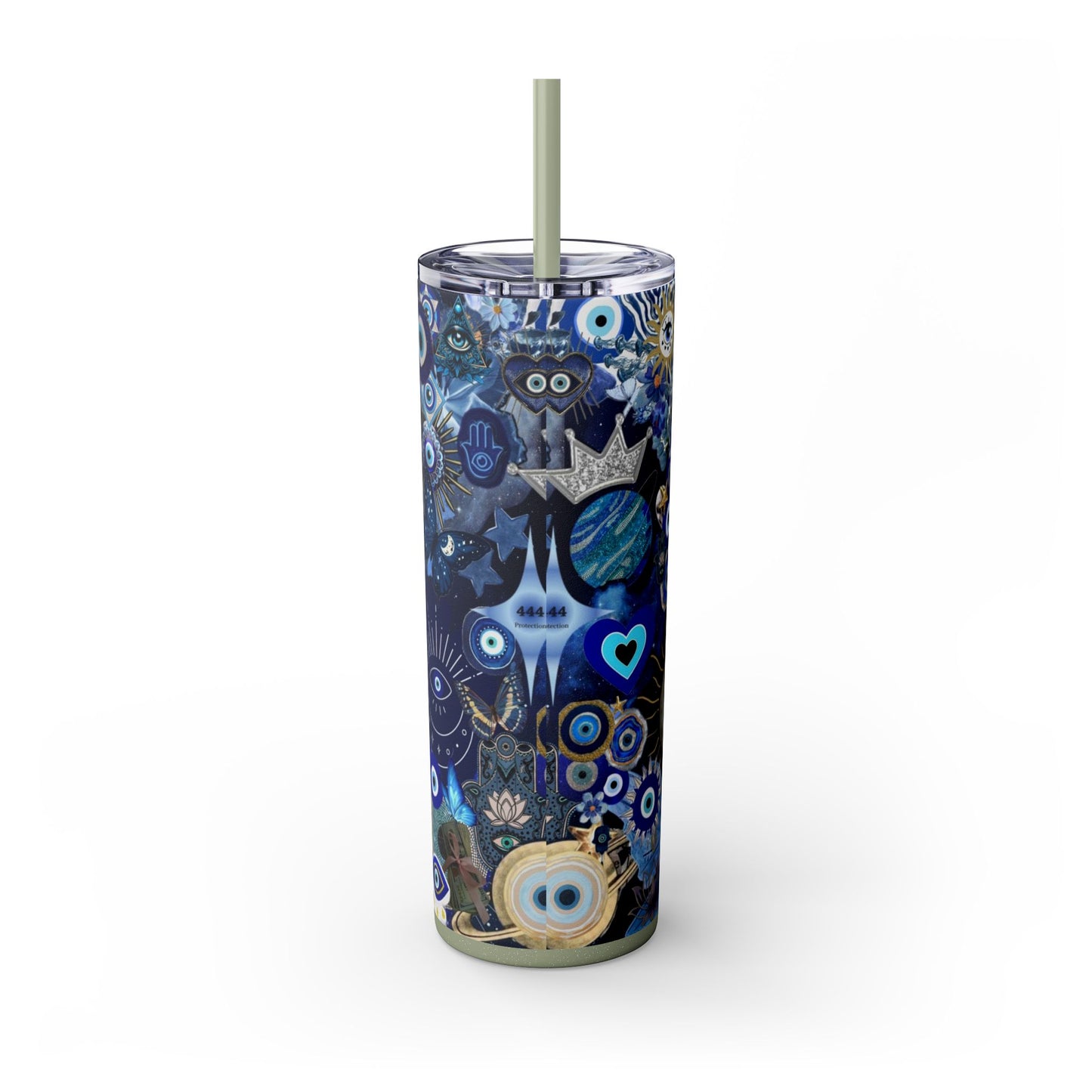 Boho Evil Eye Skinny Tumbler, 20oz, Travel Mug, Gift for Her, Water Bottle, Blue Pattern, Home Decor, Stylish Drinkware