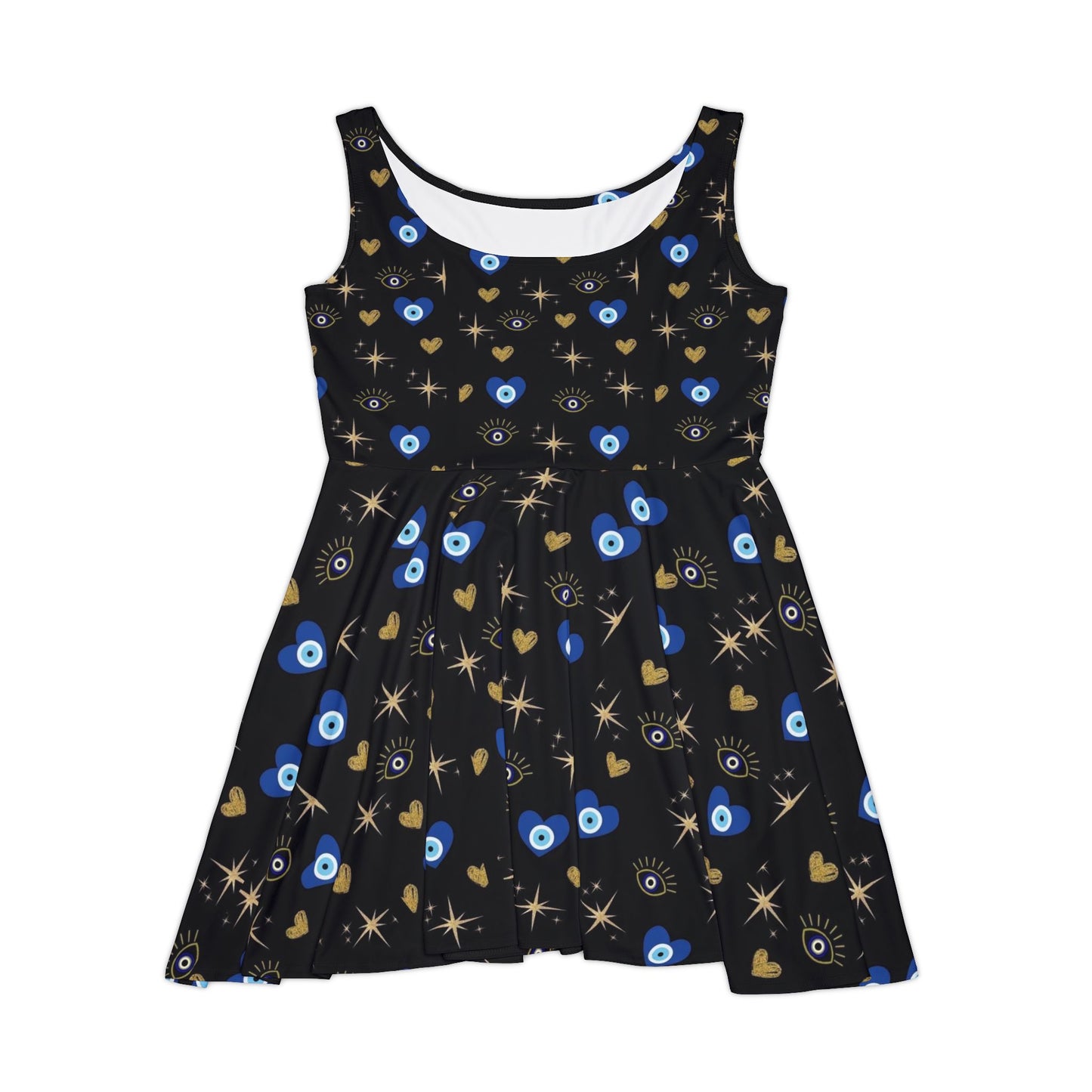 Chic Women's Skater Dress with Eye and Heart Pattern, Casual Dress for Festivals, Date Night, Beach Days, Summer Parties, Everyday Wear