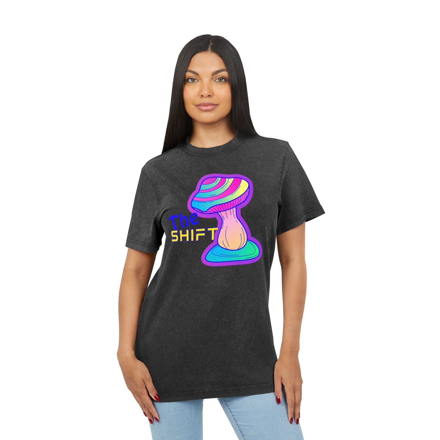 Acid Washed Mushroom Graphic Tee - Trippy 'The Shift' Casual Wear