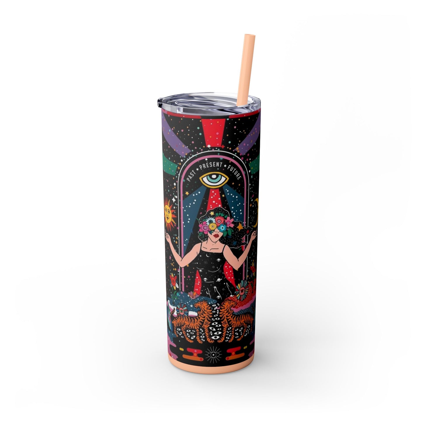 Vibrant Cosmic Skinny Tumbler with Straw, 20oz - Perfect for Astrology Lovers, Celestial Gifts, Travel Mugs, Drinkware, Sunshine and [...]