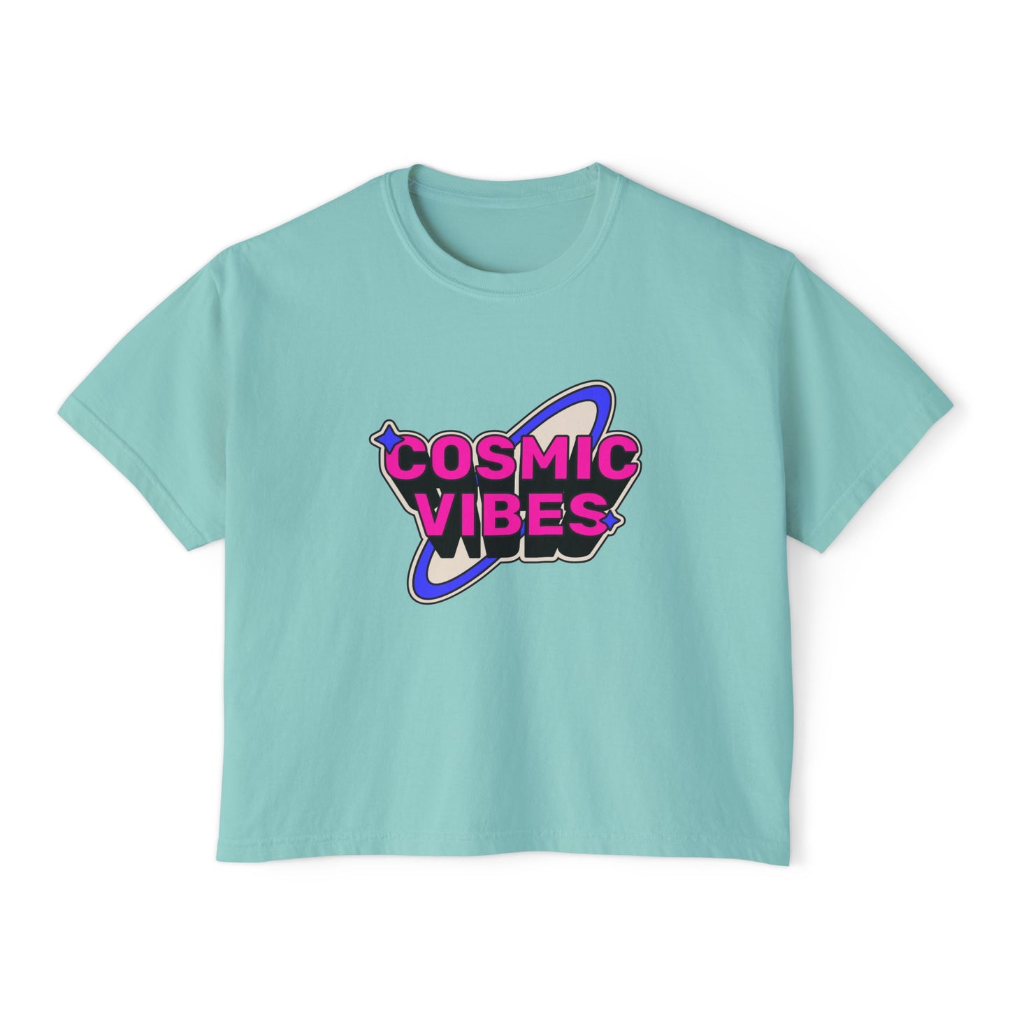 Cosmic Vibes Women's Boxy Tee - Trendy Graphic T-Shirt for Festival and Everyday Wear