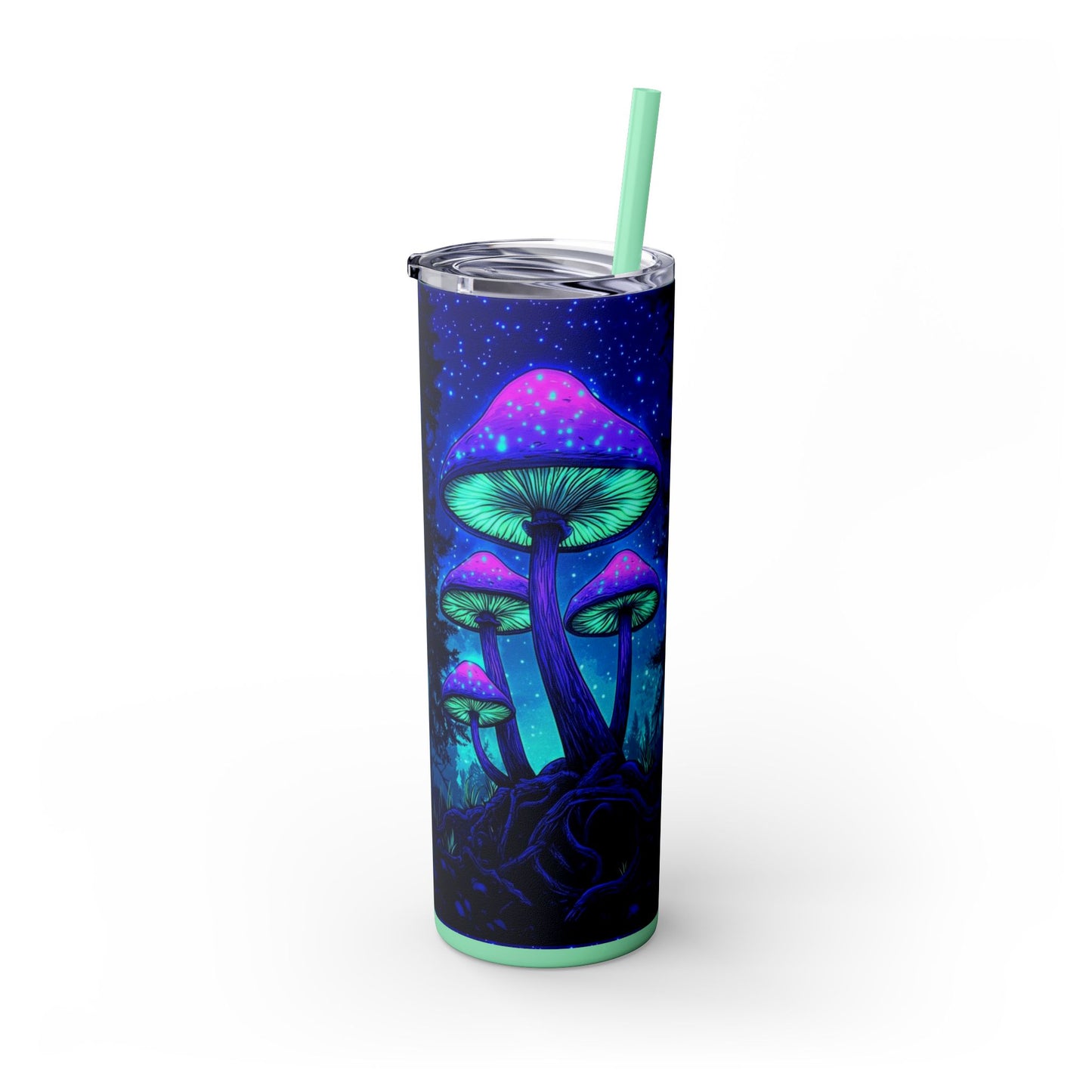 Cosmic Mushroom Skinny Tumbler, 20oz | Colorful Travel Mug, Psychedelic Drinkware, Gift for Nature Lovers, Summer Sips, Festival Essentials