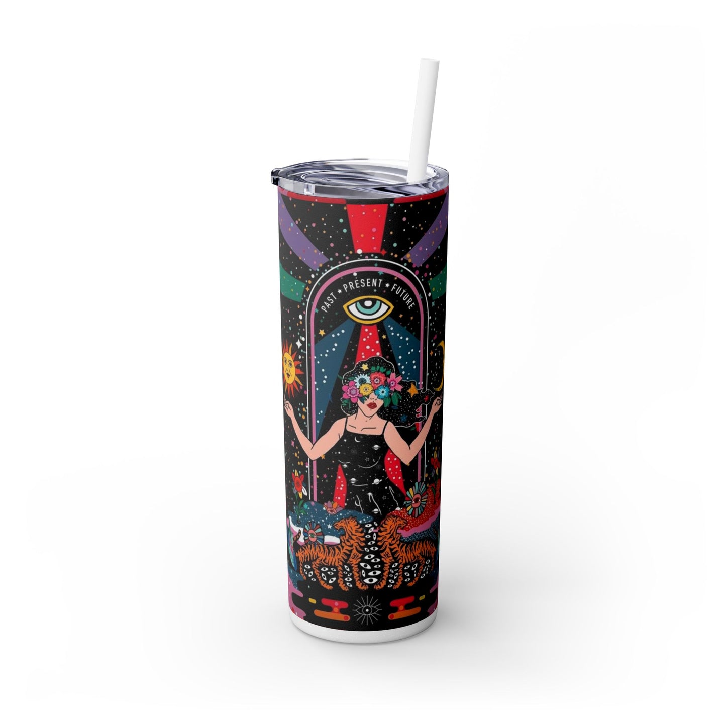 Vibrant Cosmic Skinny Tumbler with Straw, 20oz - Perfect for Astrology Lovers, Celestial Gifts, Travel Mugs, Drinkware, Sunshine and [...]