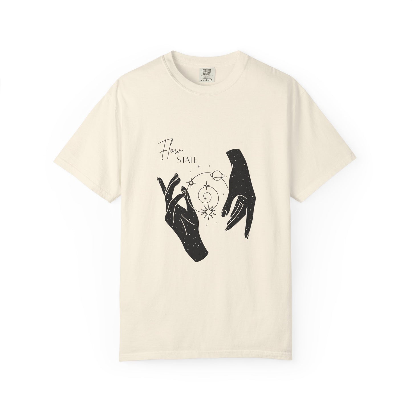 Cosmic Flow Unisex T-Shirt - Garment-Dyed with Celestial Hands Design