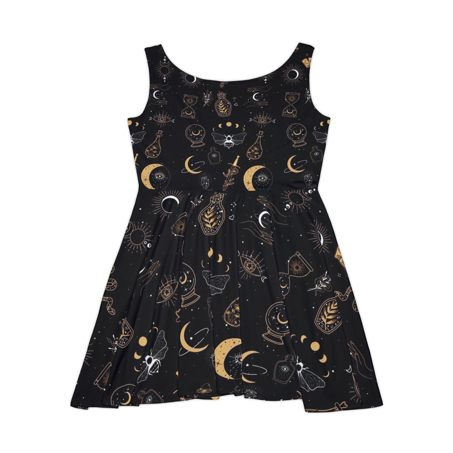 Mystical Moon Phase Skater Dress, Celestial Print, Boho Style, Summer Dress, Festival Wear, Witchy Fashion