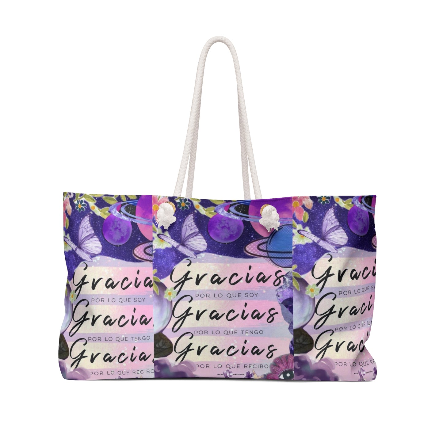 Colorful Gratitude Weekender Bag, Travel Tote, Beach Bag, Overnight Bag, Gift for Her, Butterfly Design