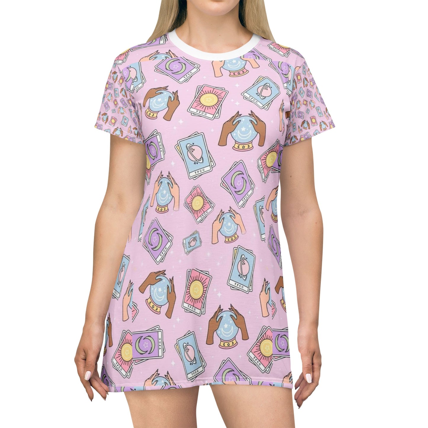 Cute AOP T-Shirt Dress with Fun Pattern, Playful Fashion, Ideal for Casual Outings, Summer Vibes, Perfect Gift for Friends