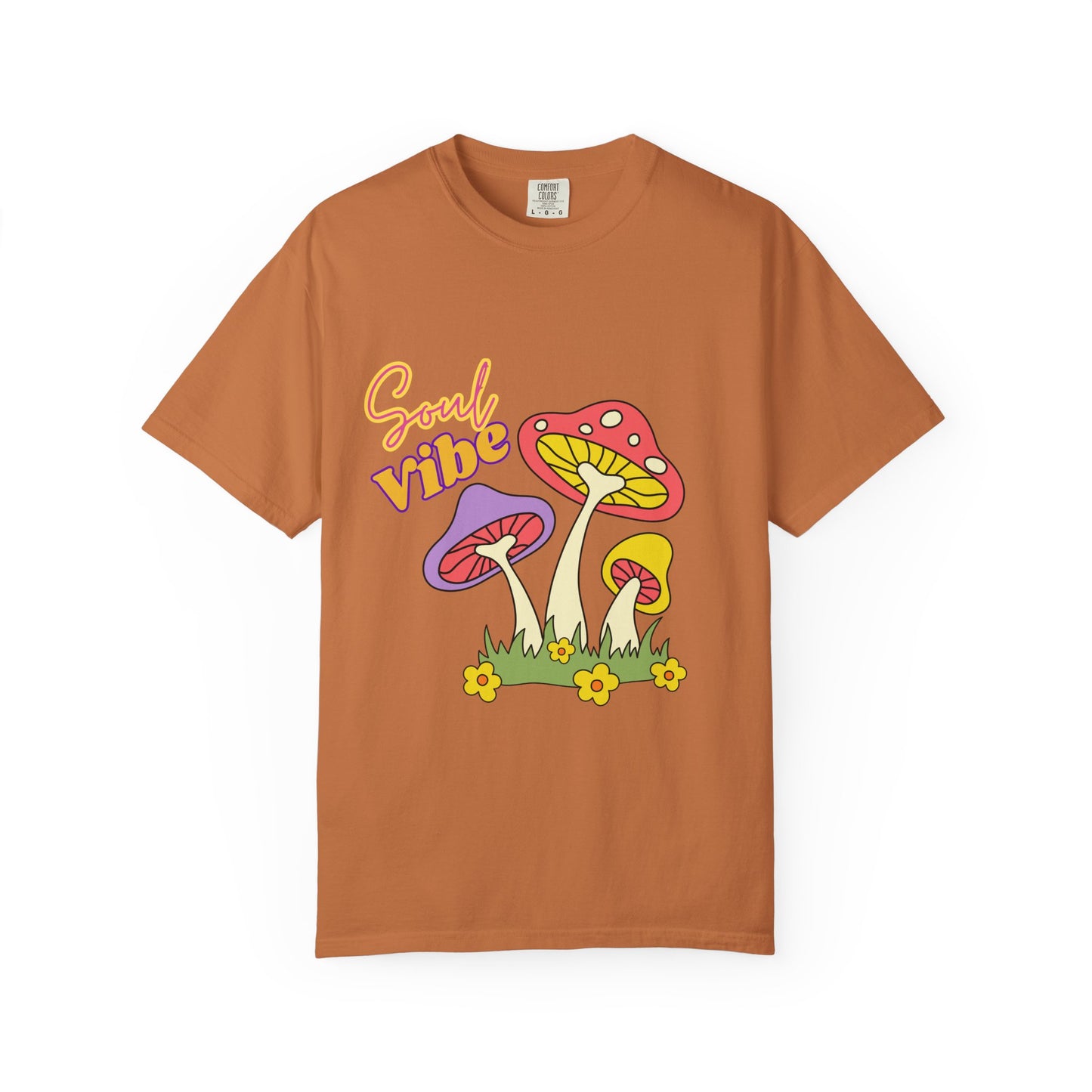 Soul Vibe Unisex Garment-Dyed T-Shirt - Colorful Mushroom Design for Summer Festivals