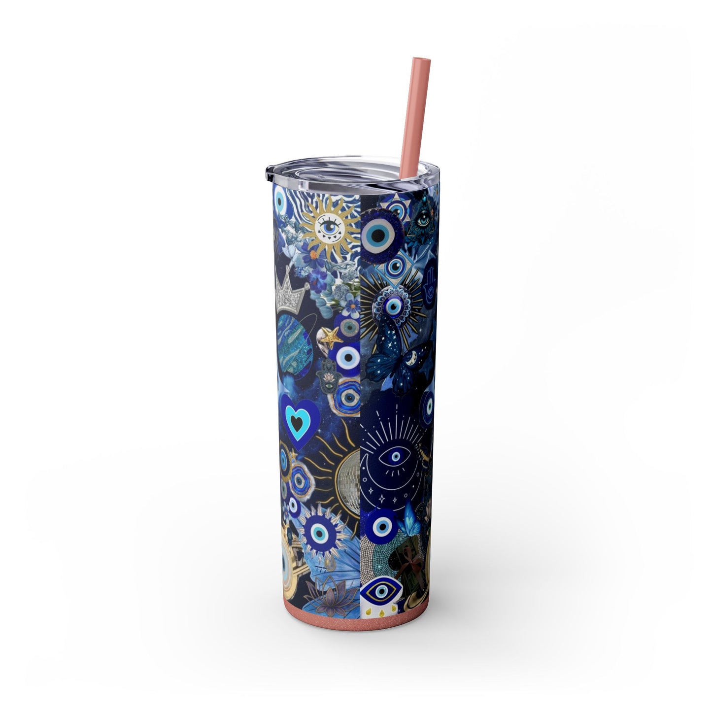 Boho Evil Eye Skinny Tumbler, 20oz, Travel Mug, Gift for Her, Water Bottle, Blue Pattern, Home Decor, Stylish Drinkware