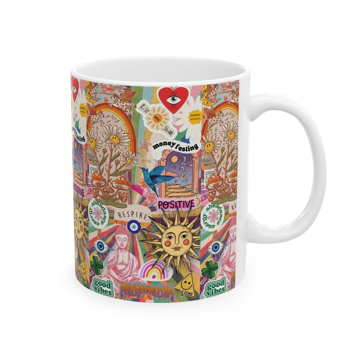 Positive Vibes Ceramic Mug - Inspirational Coffee Cup for Happy Moments, Gift for Friends, Self-Care, Home Decor