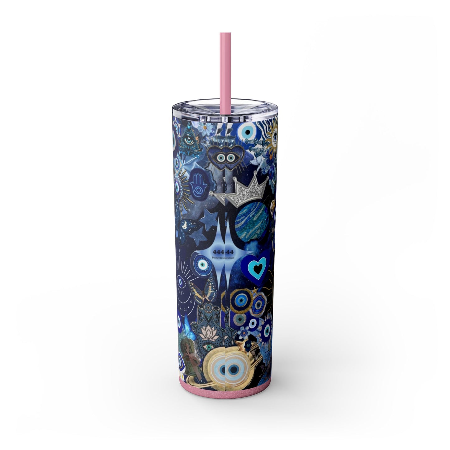 Boho Evil Eye Skinny Tumbler, 20oz, Travel Mug, Gift for Her, Water Bottle, Blue Pattern, Home Decor, Stylish Drinkware