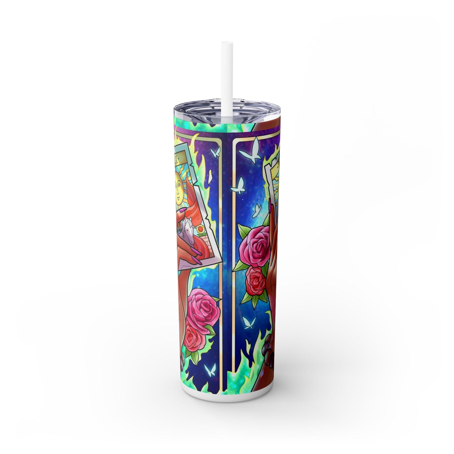 Vibrant Tattoo-Inspired Skinny Tumbler, 20oz | Custom Drinkware, Summer Hydration, Gift for Her, Eco-Friendly Beverage Cup, Festival Vibes