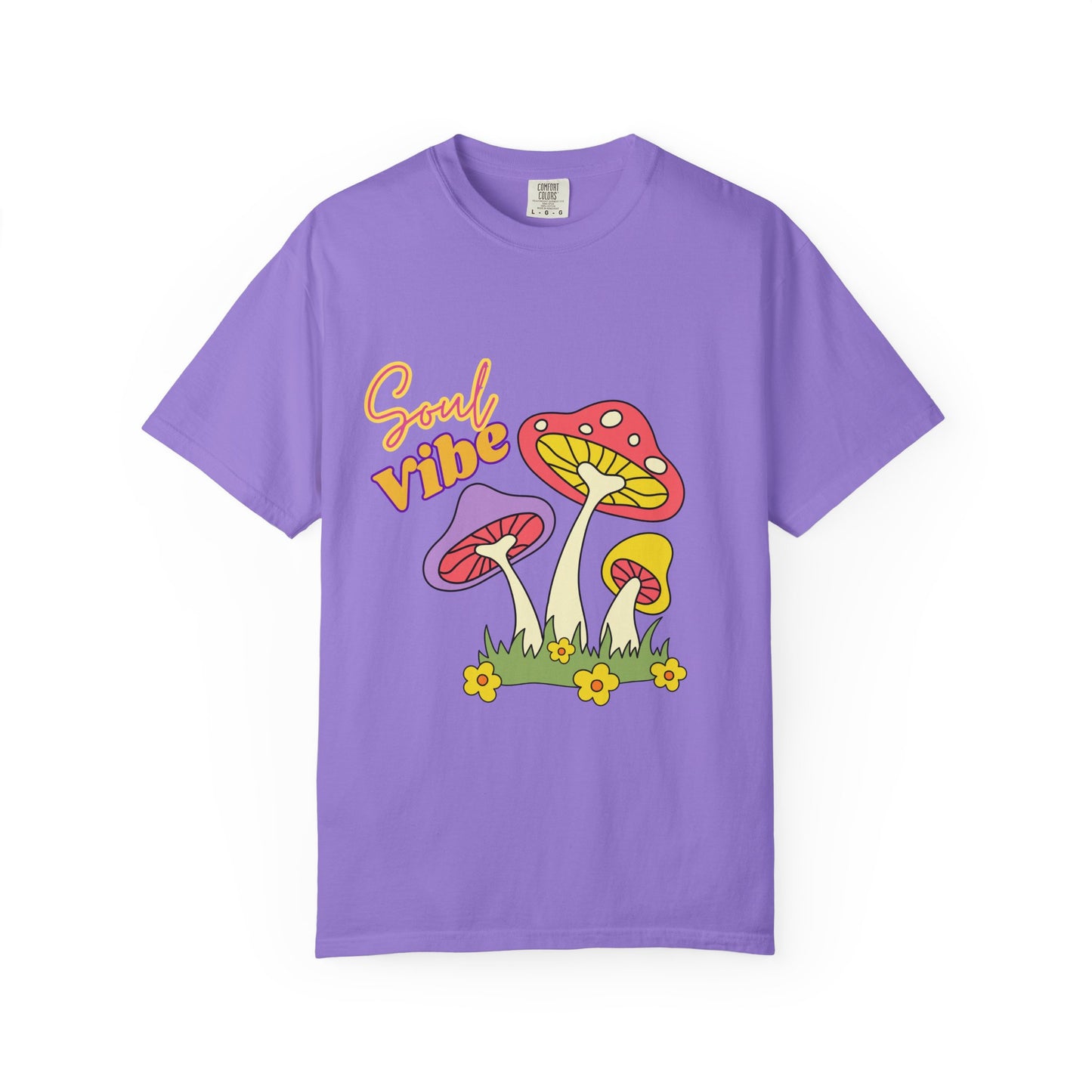 Soul Vibe Unisex Garment-Dyed T-Shirt - Colorful Mushroom Design for Summer Festivals