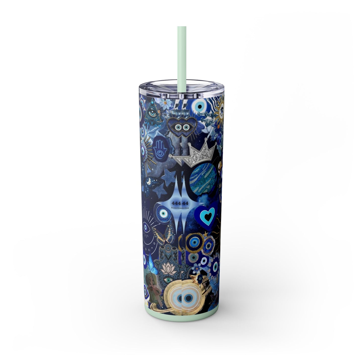 Boho Evil Eye Skinny Tumbler, 20oz, Travel Mug, Gift for Her, Water Bottle, Blue Pattern, Home Decor, Stylish Drinkware