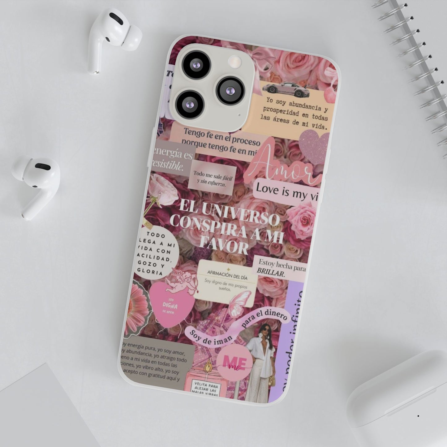 Floral Flexi Phone Case, Romantic Phone Cover, Cute Gift for Her, Inspirational Quote Case, Valentine's Day Accessory