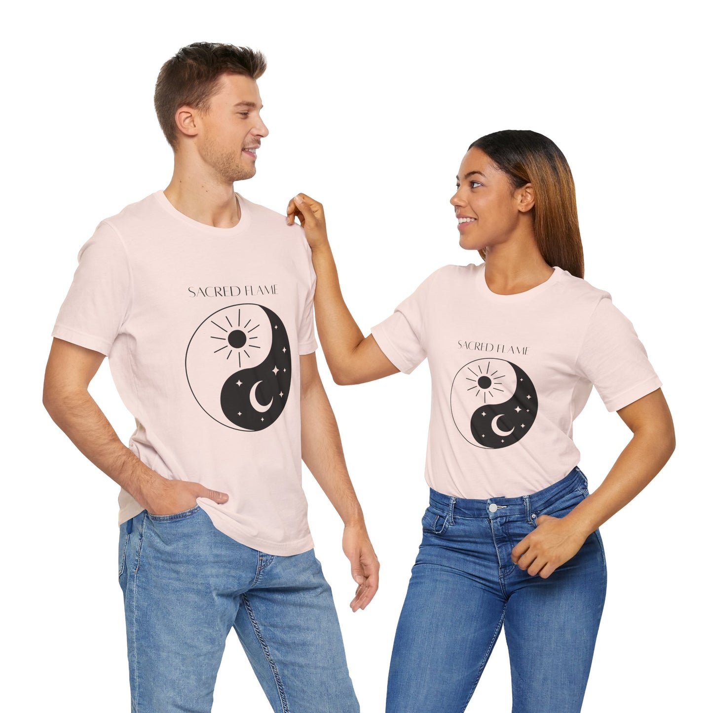 Sacred Flame Unisex Jersey Tee - Yin Yang Design for Spiritual Vibes
