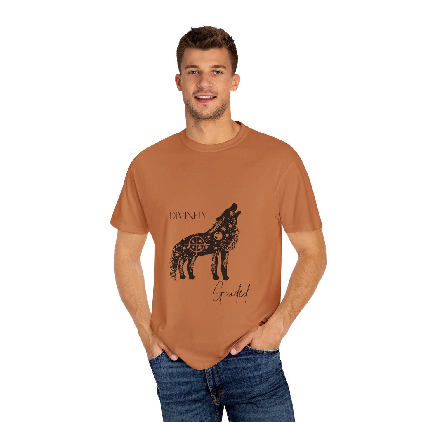 Divinely Guided Wolf T-Shirt - Unisex Garment-Dyed Tee for Spiritual Seekers
