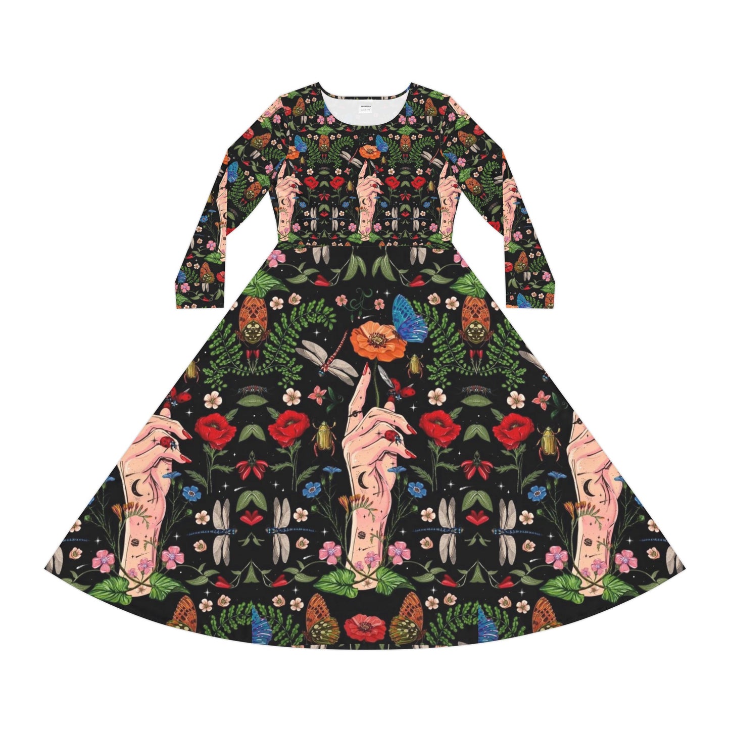 Floral Bohemian Long Sleeve Dance Dress | Ideal for Parties, Festivals, Art Lovers, Spring Celebrations, Boho Style