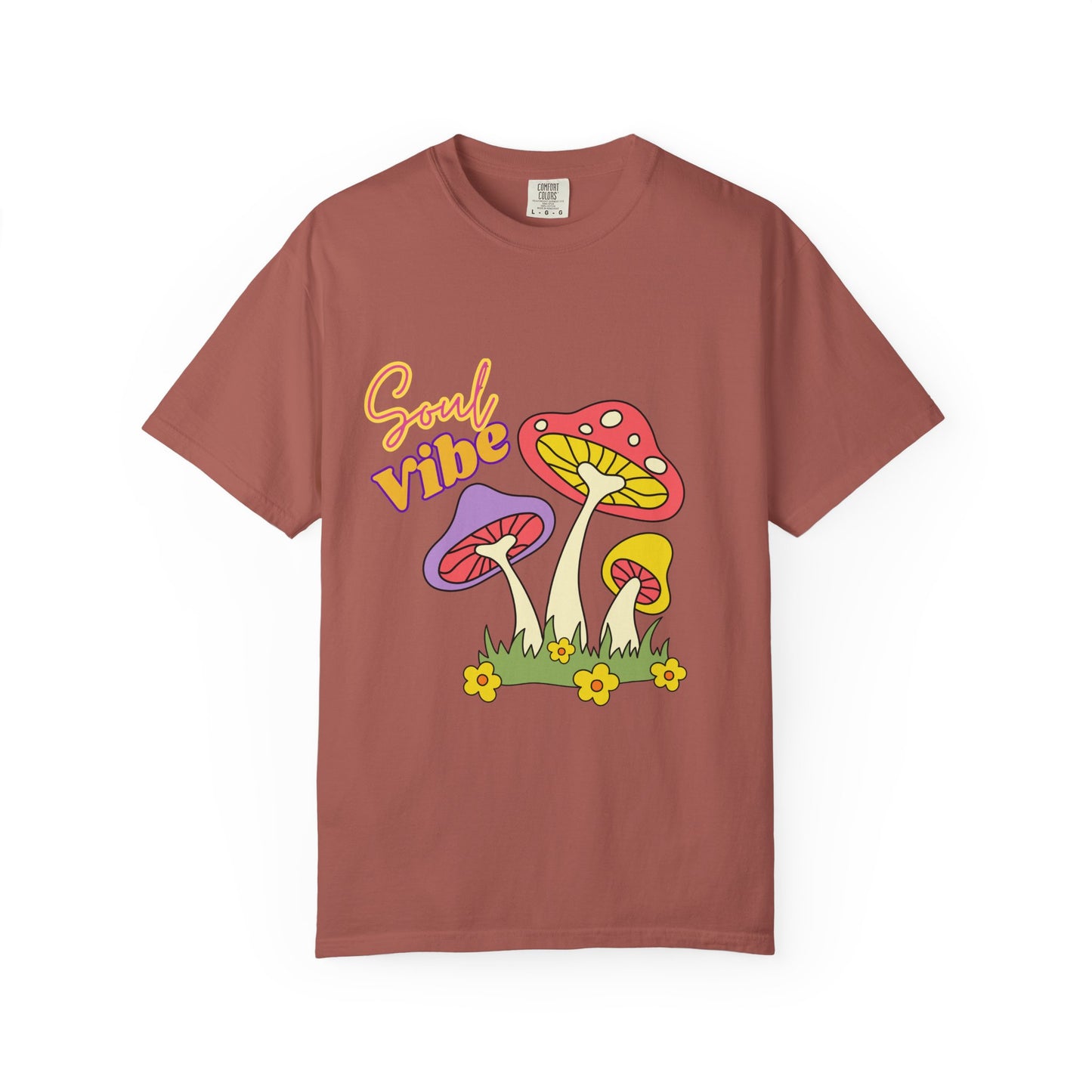 Soul Vibe Unisex Garment-Dyed T-Shirt - Colorful Mushroom Design for Summer Festivals