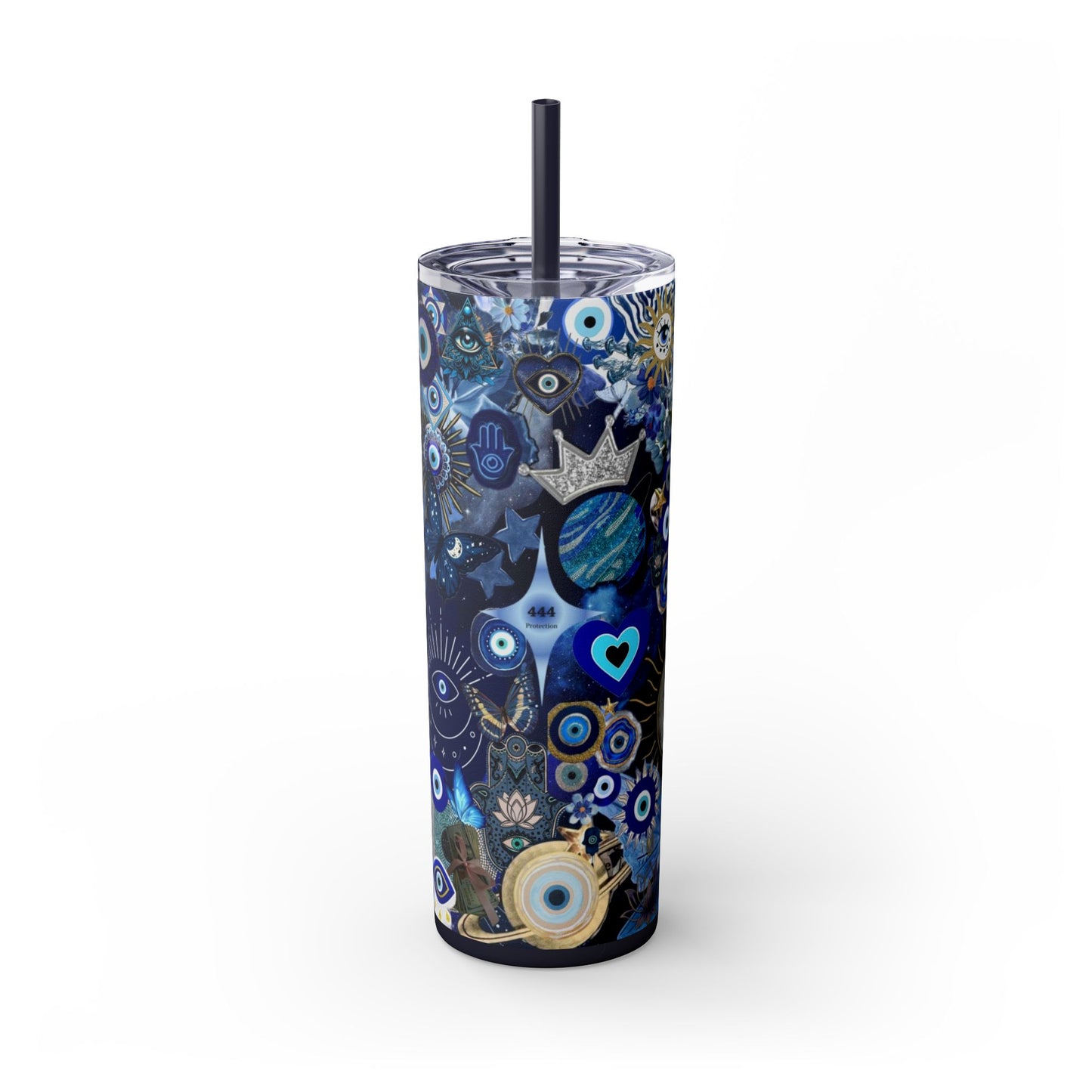 Boho Evil Eye Skinny Tumbler, 20oz, Travel Mug, Gift for Her, Water Bottle, Blue Pattern, Home Decor, Stylish Drinkware