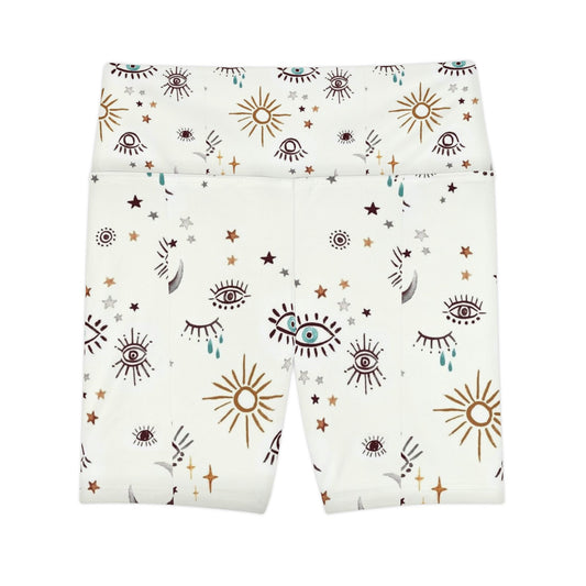 Celestial Print Women's Workout Shorts, Fitness Apparel, Yoga Shorts, Gym Wear, Summer Activewear