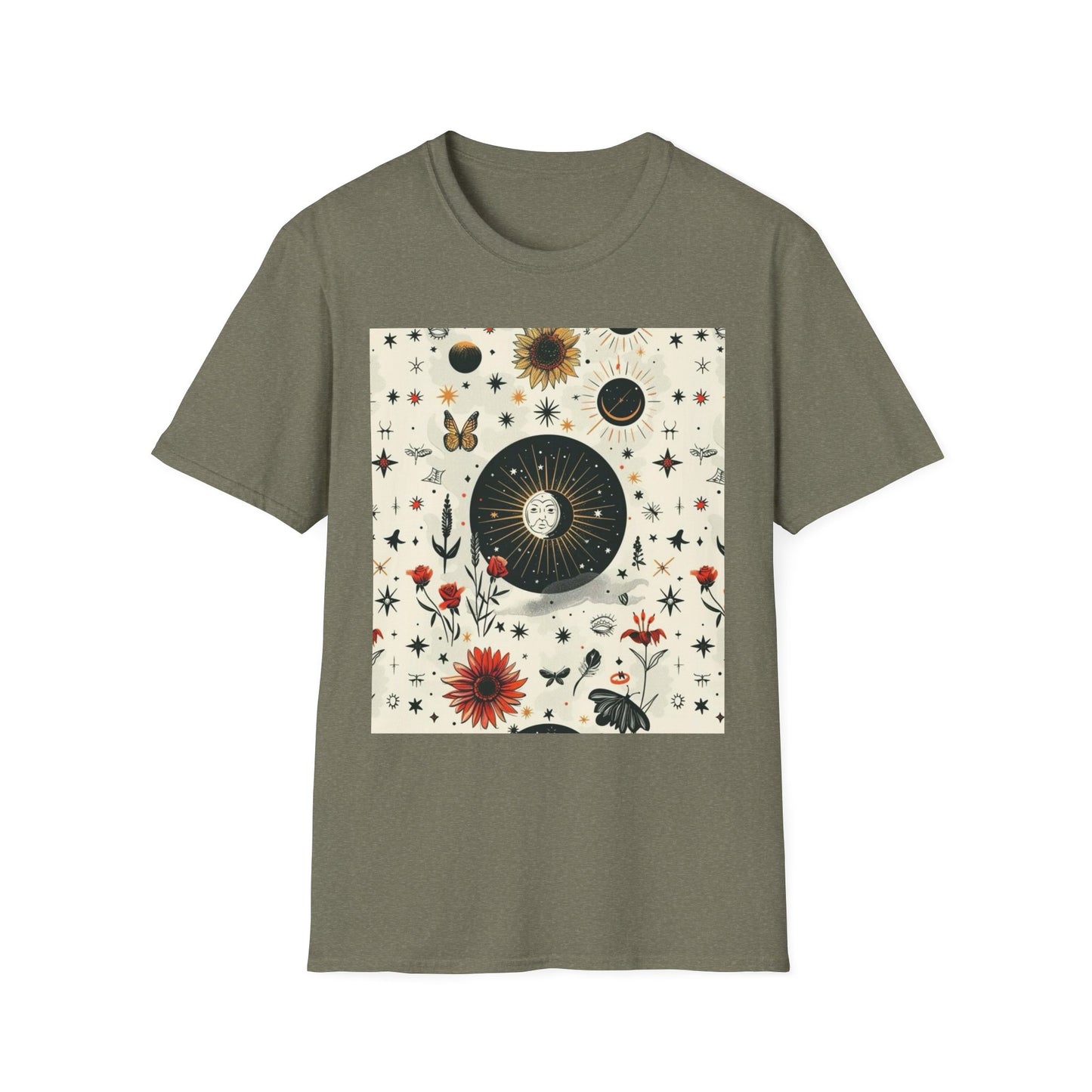 Boho Floral Graphic Tee, Unisex Softstyle T-Shirt, Casual Summer Wear, Perfect Gift, Astrology Lovers Shirt