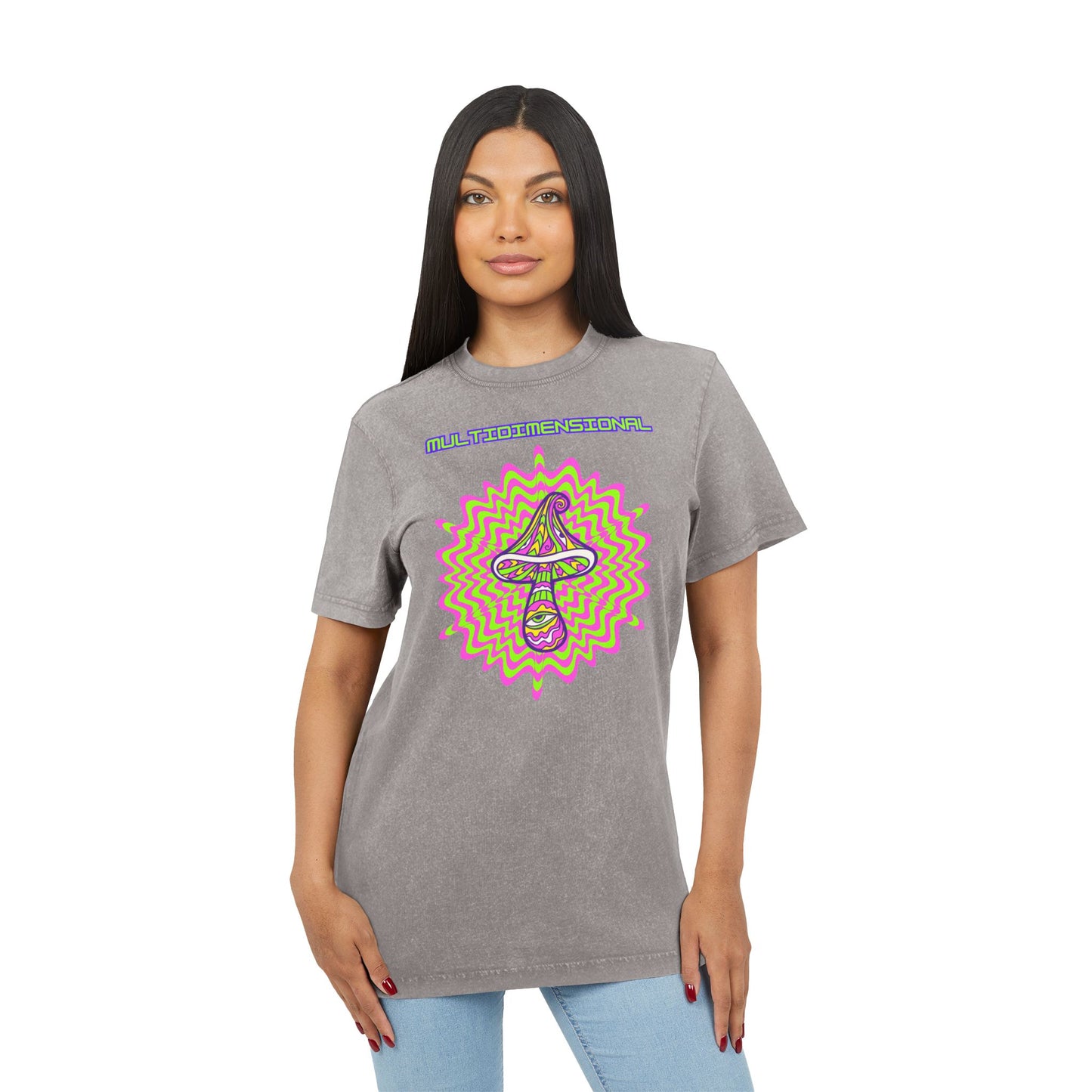 Multidimensional Acid Washed Tee - Psychedelic Round Neck T-Shirt
