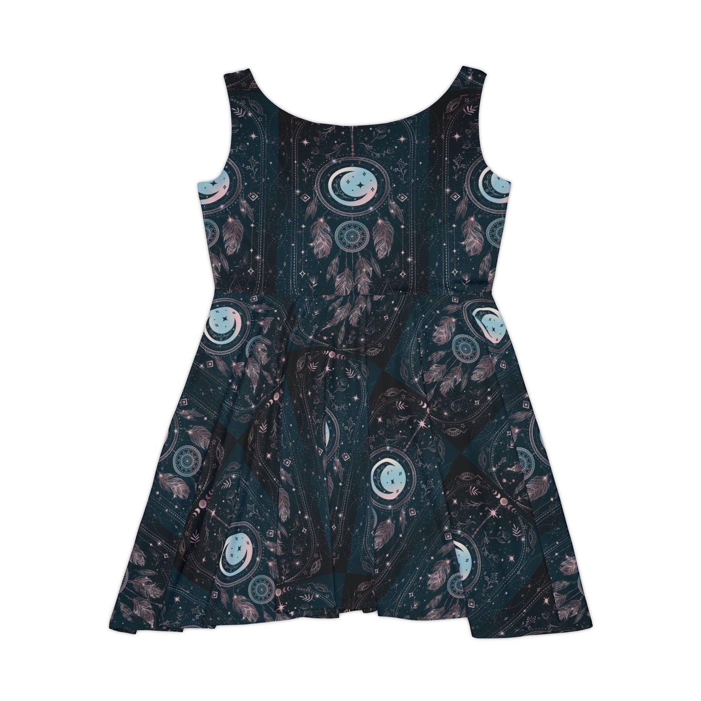 Mystical Space Print Skater Dress, Perfect for Festivals and Casual Outings, Women's Fashion, Boho Style, Summer Dress, Unique Party Dress