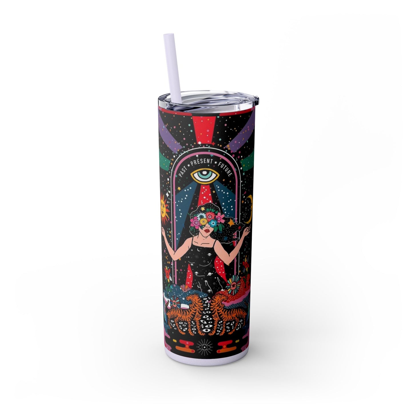 Vibrant Cosmic Skinny Tumbler with Straw, 20oz - Perfect for Astrology Lovers, Celestial Gifts, Travel Mugs, Drinkware, Sunshine and [...]